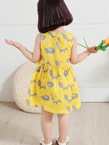 One Cartoon Cute Princess-Style Printed Cotton Loose Fit Breathable Soft Animal Pattern Toddler Girls" Vest Dress For Spring And Summer