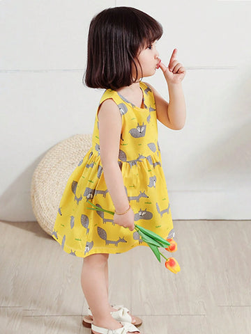 One Cartoon Cute Princess-Style Printed Cotton Loose Fit Breathable Soft Animal Pattern Toddler Girls" Vest Dress For Spring And Summer