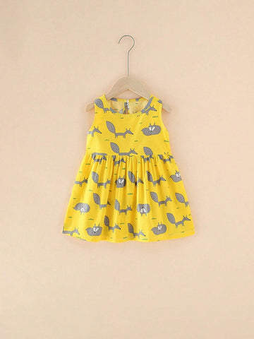 One Cartoon Cute Princess-Style Printed Cotton Loose Fit Breathable Soft Animal Pattern Toddler Girls" Vest Dress For Spring And Summer