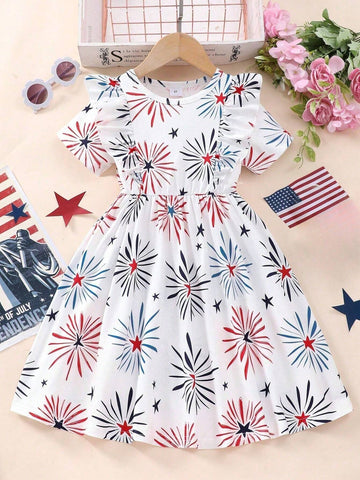 One Children Fireworks Star Print Cute Casual Dress For Party