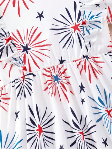 One Children Fireworks Star Print Cute Casual Dress For Party