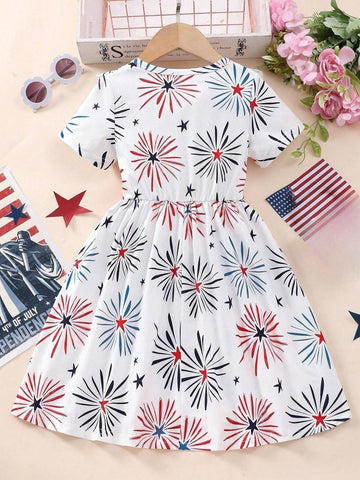 One Children Fireworks Star Print Cute Casual Dress For Party