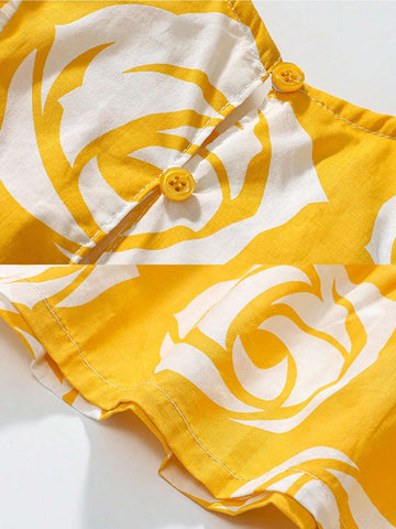 One Lovely Princess Style Cotton Sleeveless Dress For Toddler Girls With Flower Print, Shoulder Flower Lace Design, Breathable And Soft For Summer