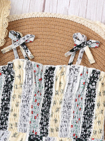 One Piece Children Jumpsuit For Summer New Fashion Girls Sling Romper Baby Wide Leg Pants With Floral Print