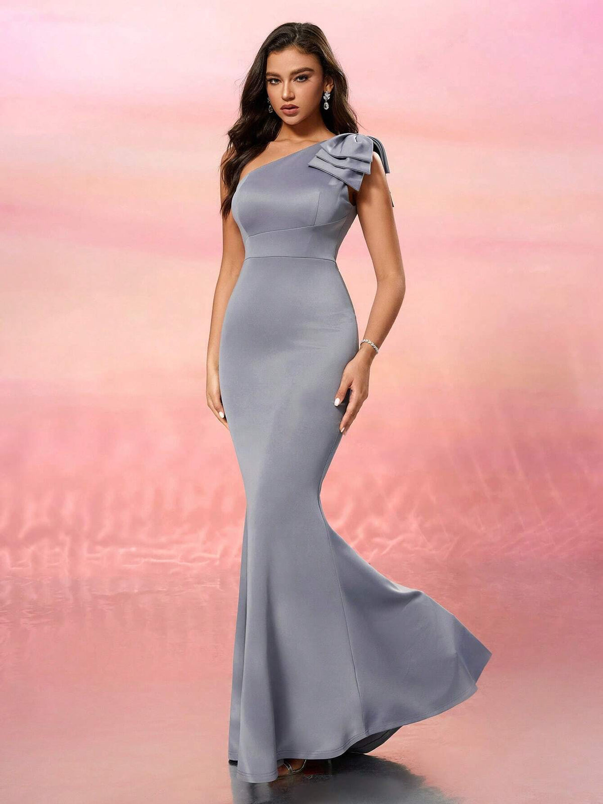 One Shoulder Butterfly Knot Bodycon Dress, Minimalist Sleeveless Cocktail Dress Suitable For Daily Events