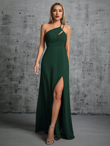 One Shoulder Cut Out Split Thigh Bridesmaid Dress