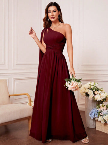 One Shoulder Cut Out Twist Front Bridesmaid Dress