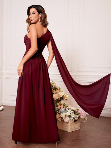 One Shoulder Cut Out Twist Front Bridesmaid Dress