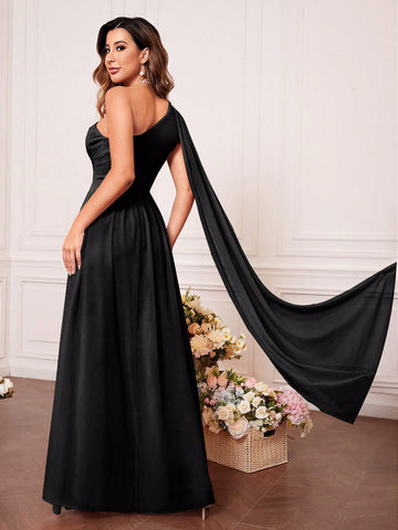 One Shoulder Cut Out Twist Front Bridesmaid Dress