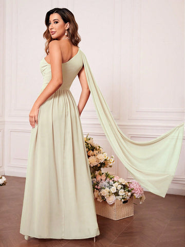 One Shoulder Cut Out Twist Front Bridesmaid Dress