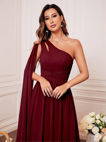 One Shoulder Cut Out Twist Front Bridesmaid Dress