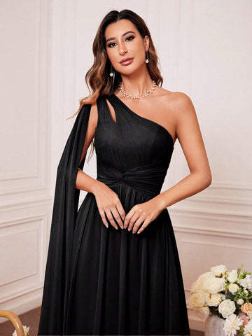 One Shoulder Cut Out Twist Front Bridesmaid Dress