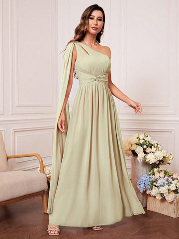 One Shoulder Cut Out Twist Front Bridesmaid Dress