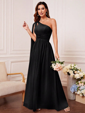 One Shoulder Cut Out Twist Front Bridesmaid Dress
