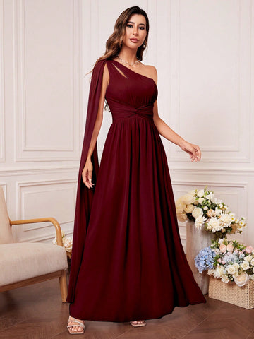 One Shoulder Cut Out Twist Front Bridesmaid Dress