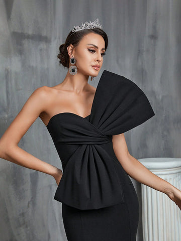 One Shoulder Floor Length Wedding Dress