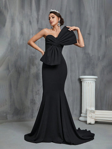 One Shoulder Floor Length Wedding Dress