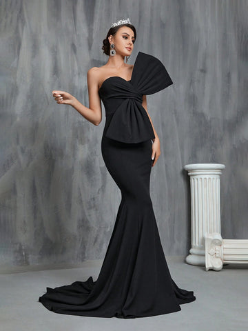 One Shoulder Floor Length Wedding Dress