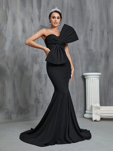 One Shoulder Floor Length Wedding Dress