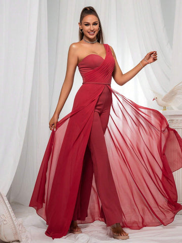 One Shoulder High Waist Women's Party Jumpsuit