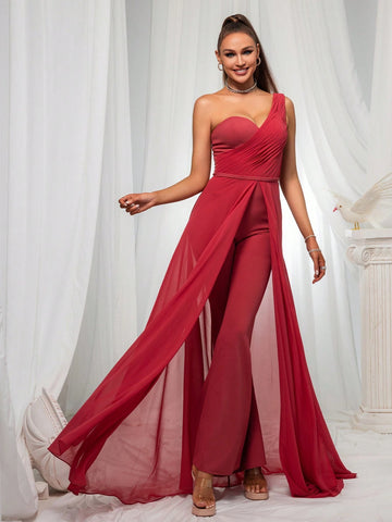 One Shoulder High Waist Women's Party Jumpsuit