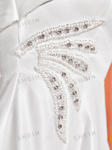 One Shoulder Knot Side Wedding Dress Without Veil