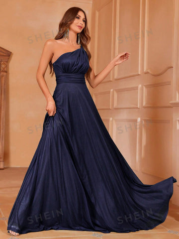One Shoulder Ruched Bust Floor Length Satin Bridesmaid Dress
