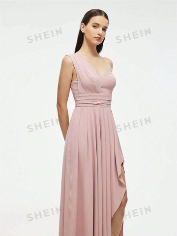 One Shoulder Ruched Split Thigh Dress