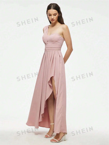 One Shoulder Ruched Split Thigh Dress