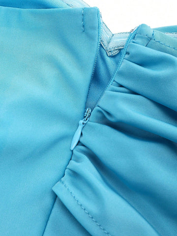 One Shoulder Ruched Split Thigh Formal Bridesmaid Dress