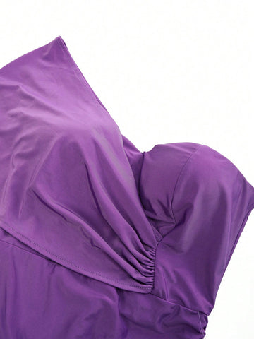 One Shoulder Ruched Split Thigh Formal Bridesmaid Dress