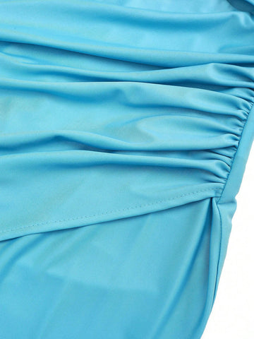 One Shoulder Ruched Split Thigh Formal Bridesmaid Dress