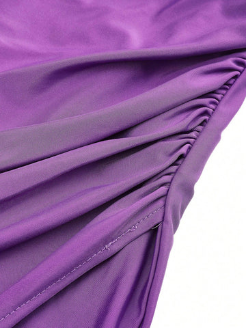 One Shoulder Ruched Split Thigh Formal Bridesmaid Dress