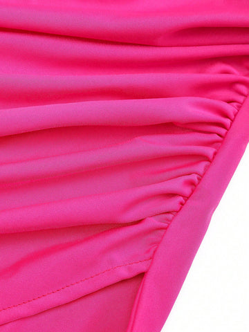 One Shoulder Ruched Split Thigh Formal Bridesmaid Dress