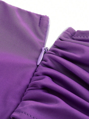 One Shoulder Ruched Split Thigh Formal Bridesmaid Dress