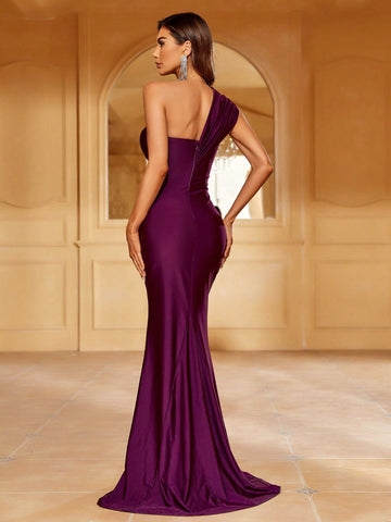 One Shoulder Ruched Wrap Hem Formal Bridesmaid Dress