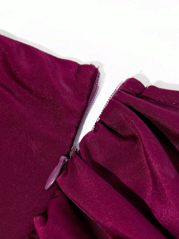 One Shoulder Ruched Wrap Hem Formal Bridesmaid Dress