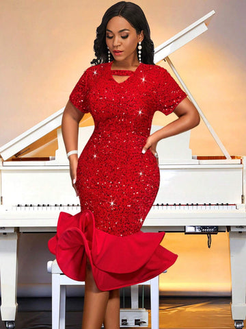 One Shoulder Ruffle Bright Dress