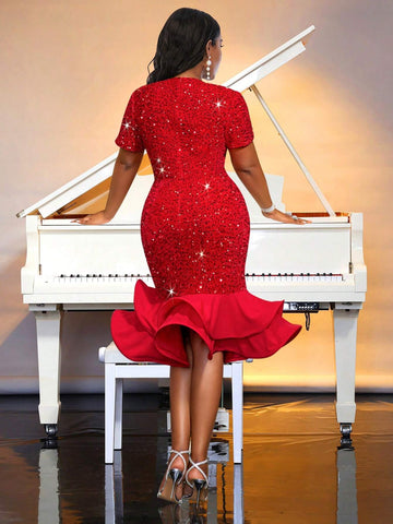 One Shoulder Ruffle Bright Dress