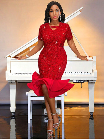 One Shoulder Ruffle Bright Dress