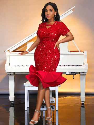 One Shoulder Ruffle Bright Dress