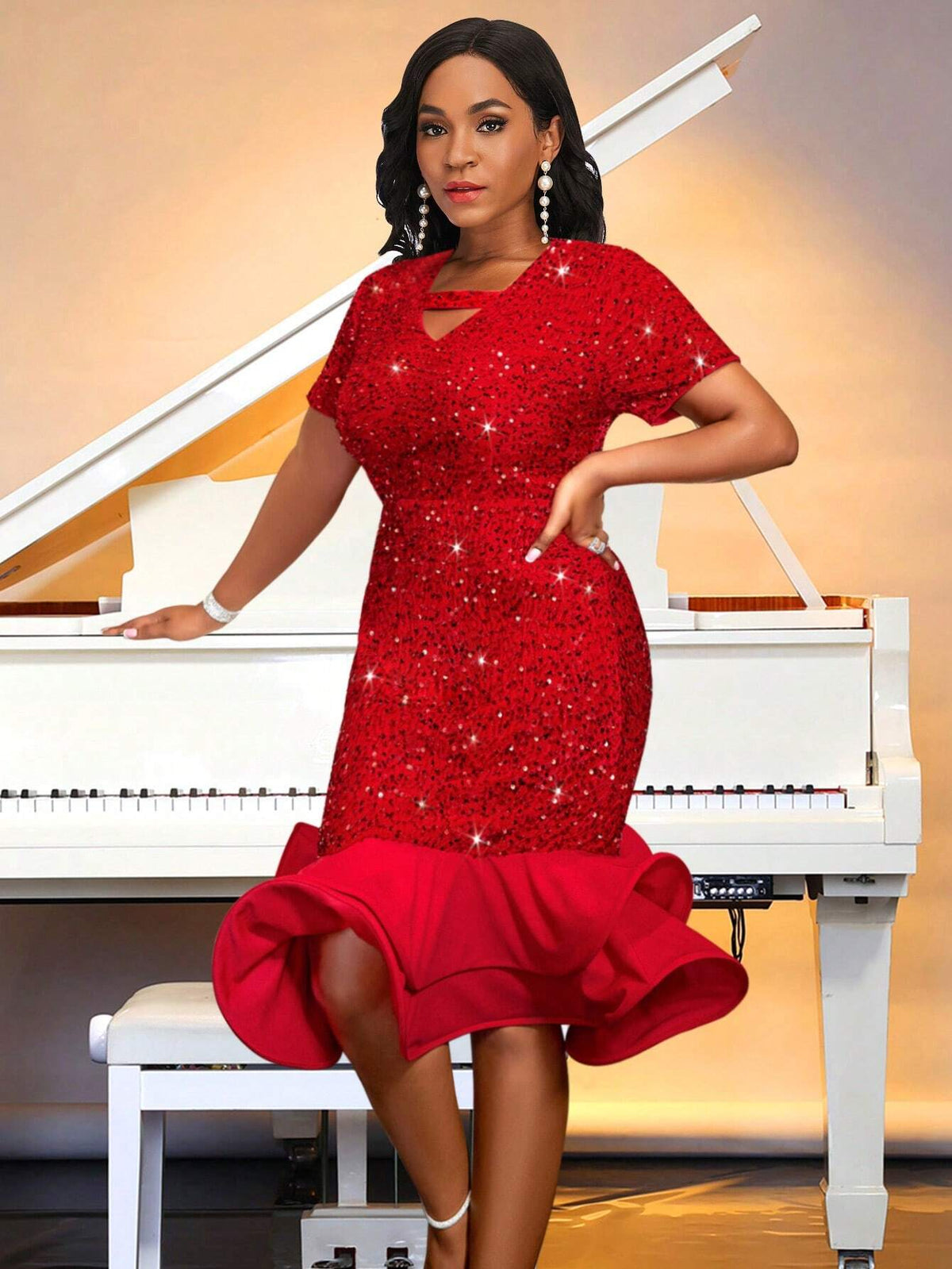 One Shoulder Ruffle Bright Dress