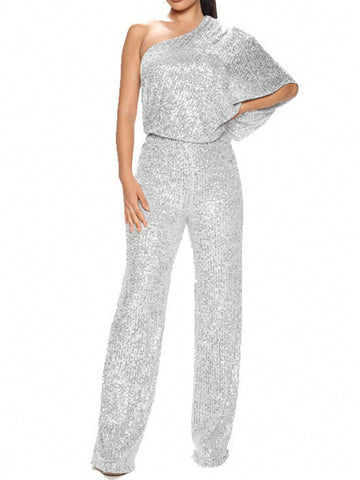 One Shoulder Sequined Jumpsuit