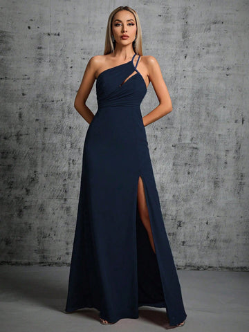 One Shoulder Split Thigh Bridesmaid Dress