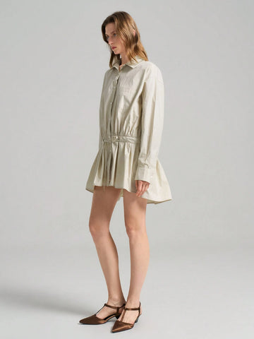 Ontre 1pc Women Drop Shoulder Long Sleeve Tie-Front Casual Mini Dress