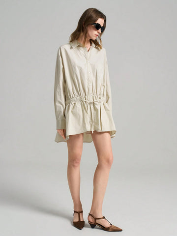 Ontre 1pc Women Drop Shoulder Long Sleeve Tie-Front Casual Mini Dress