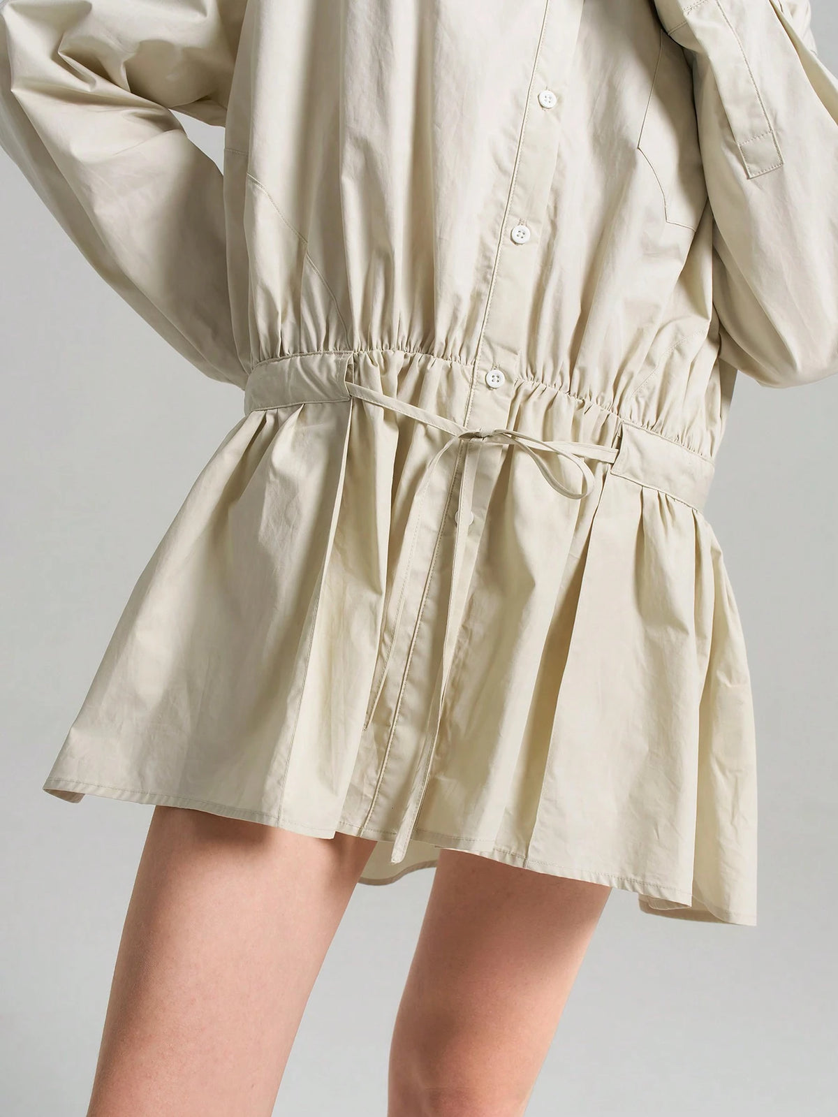 Ontre 1pc Women Drop Shoulder Long Sleeve Tie-Front Casual Mini Dress