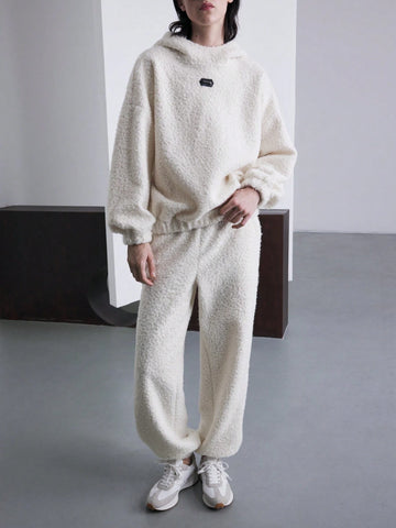 Ontre 2pcs/Set Applique Hoodie Top And Long Pants, Casual Winter Outfit