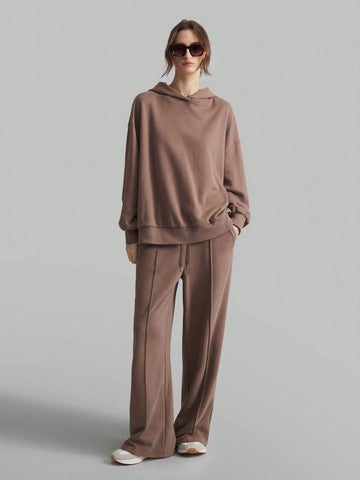 Ontre 2pcs Women Hoodie Sweatshirt And Pants Casual Suit, School Outfit, Autumn/Winter