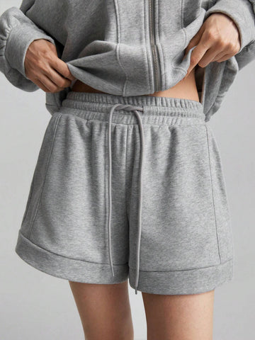 Ontre 2pcs Women Solid Color Zipper Front Long Sleeve Top And Long Pants Cotton Casual Set